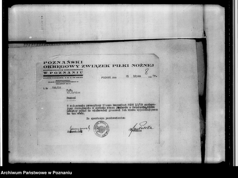 Obraz 11 z jednostki "Korespondencja dotycząca działalności sportowej: adresy towarzystw zrzeszonych w Polskim Okręgowym Związku Piłki Nożnej. Tabela rozgrywek"
