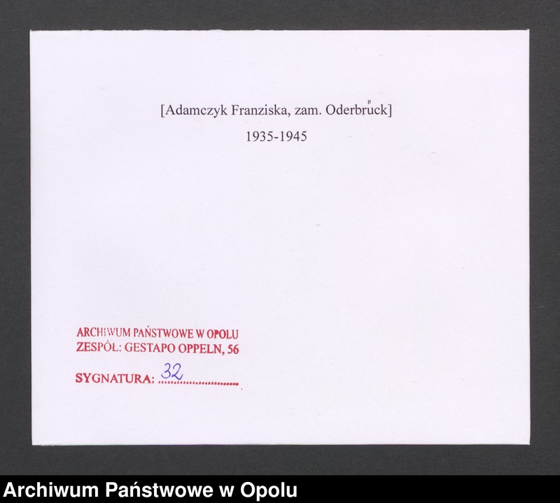 Obraz 2 z jednostki "[Adamczyk Franziska, zam. Oderbrück]"
