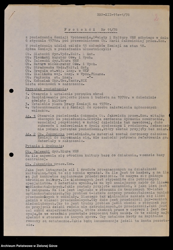 image.from.unit.number "Protokóły z posiedzeń Komisji Wychowania, Oświaty i Kultury Wojewódzkiej Rady Narodowej w Zielonej Górze; Nr 11 - 18"