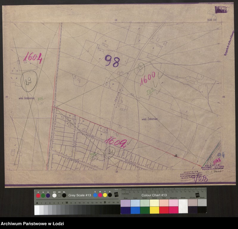 Obraz 1 z jednostki "Plan m. Łodzi 1:2000 z oznaczeniem podziału miasta na obwody i rejony spisowe. Sekcja NW35"