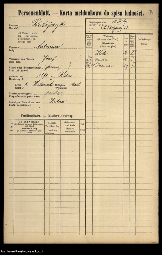 image.from.unit.number "[Spis ludności Łodzi] Ratajczyk-Ratke"