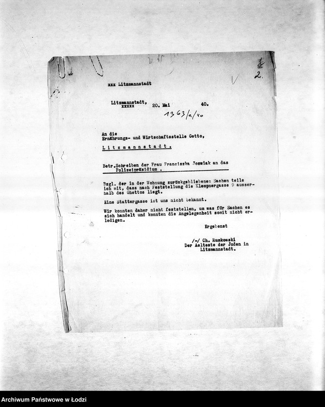 Obraz 5 z jednostki "[Korespondencja PSŻ w sprawie przesiedlenia Żydów do getta, zajmowania mieszkań i publicznych lokali, zamknięcia getta]"