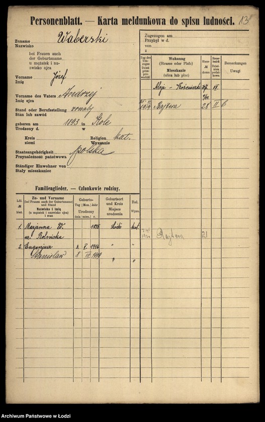 Obraz 15 z jednostki "[Spis ludności Łodzi] Wabdanowski - Wagman"