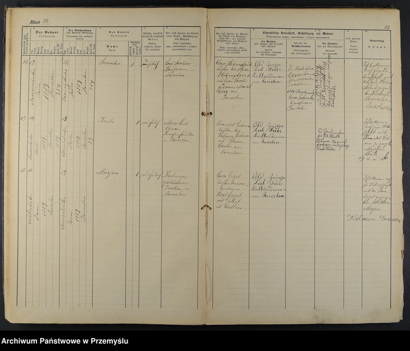 image.from.unit.number "Geburtsmatrik des israelitischen Matriken-Bezirkes Jaroslau pro 1889"