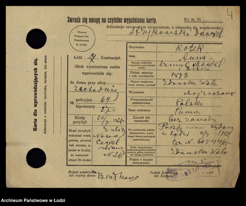 Obraz 6 z jednostki "[Spis ludności Łodzi] Kotek - Kowalczuk"