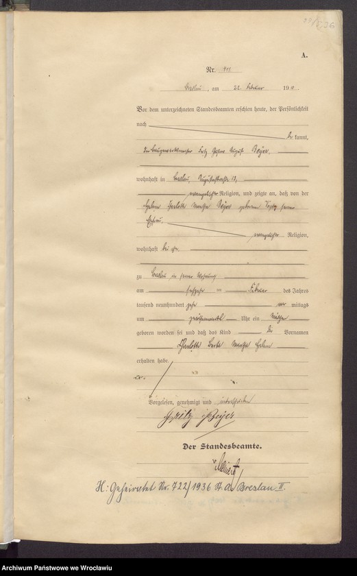 image.from.unit.number "Geburts-Haupt-Register Breslau IV 1910 Band 2"