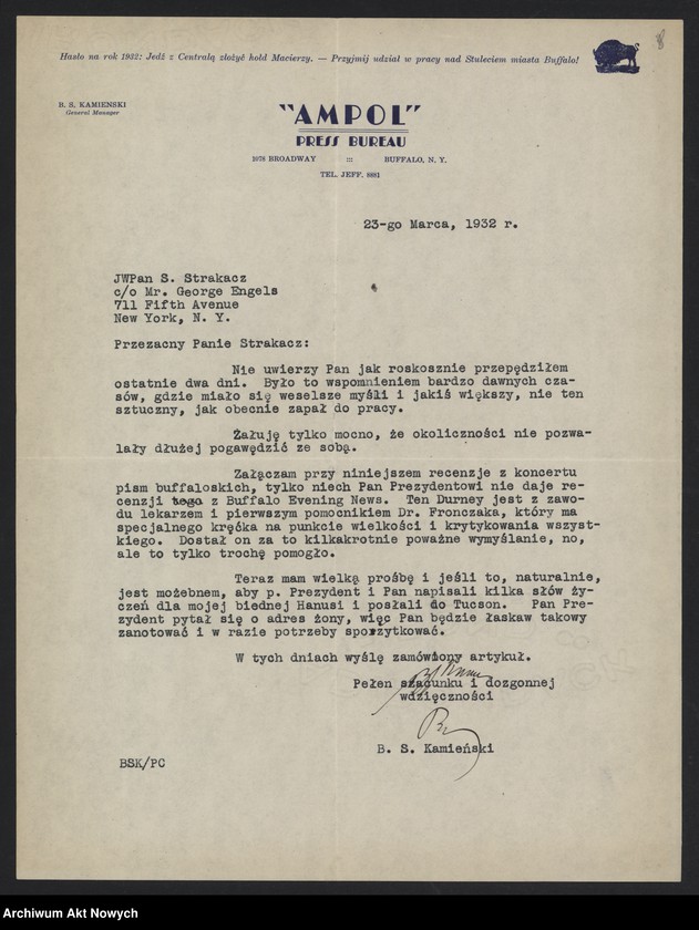 image.from.unit.number "Kamieński Bronisław; Załączniki: 1) wycinki prasowe; 2) artykuł Alskiego (redaktor "Pittsburczanin Daily") z dn. 15 III 1934 r.; 3) tekst mowy sen. Millard