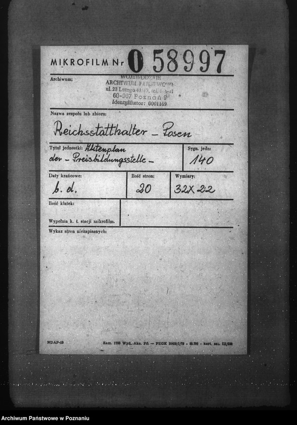 Obraz 2 z jednostki "Aktenplan der - Preisbildungsstelle"