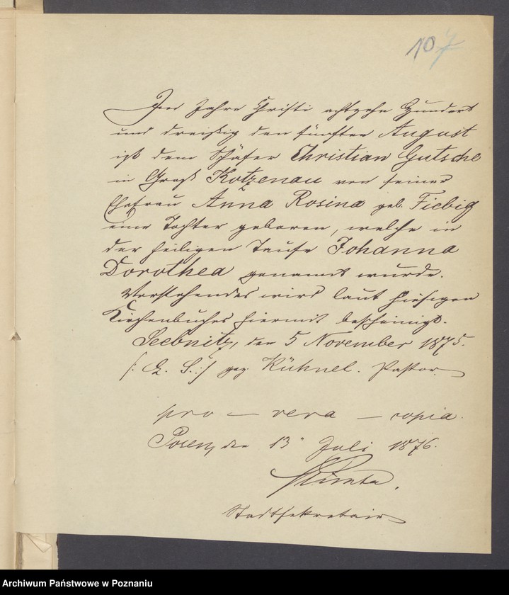 Obraz 12 z jednostki "Die von den Verlobten beigebrachten Urkunden zur Eheschliessung pro 1876"