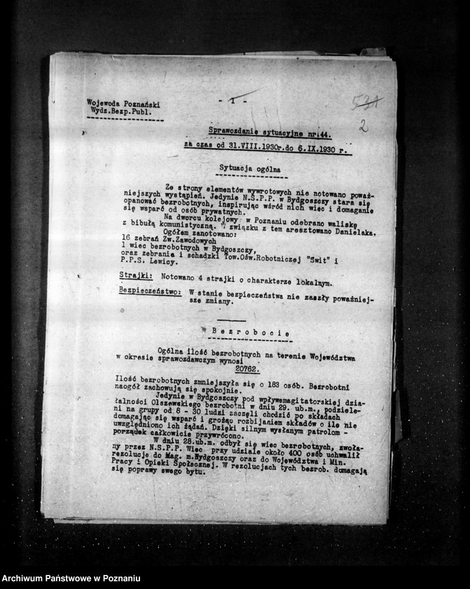 Obraz 6 z jednostki "Sprawozdania sytuacyjne tygodniowe za czas od 31 sierpnia do 2 października 1930 r. /44-48/"