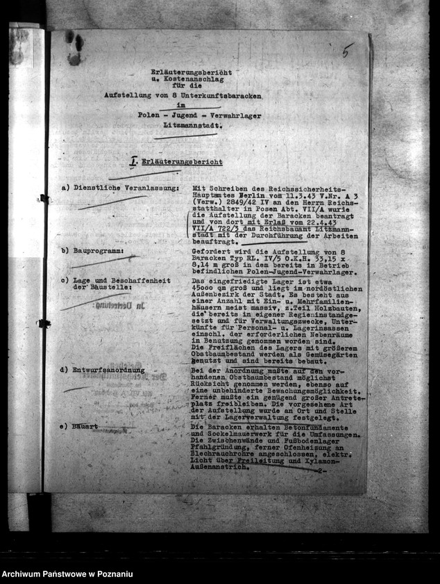 Obraz 9 z jednostki "Aufstellung von Baracken im Polenjugendverwahrlager Litzmannstadt (Łódź)"