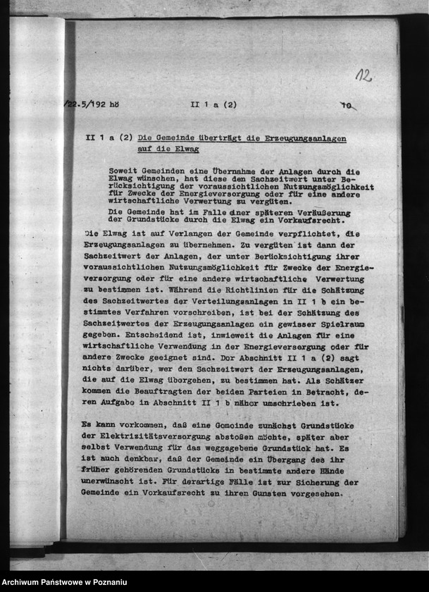 Obraz 16 z jednostki "Erläuterungen zu den Richtlinien für die Übertragung gemeindlicher Elektrizitätsversorgungsunternehmen auf die Elektrizitätswerke Wartheland A.G. - Posen"