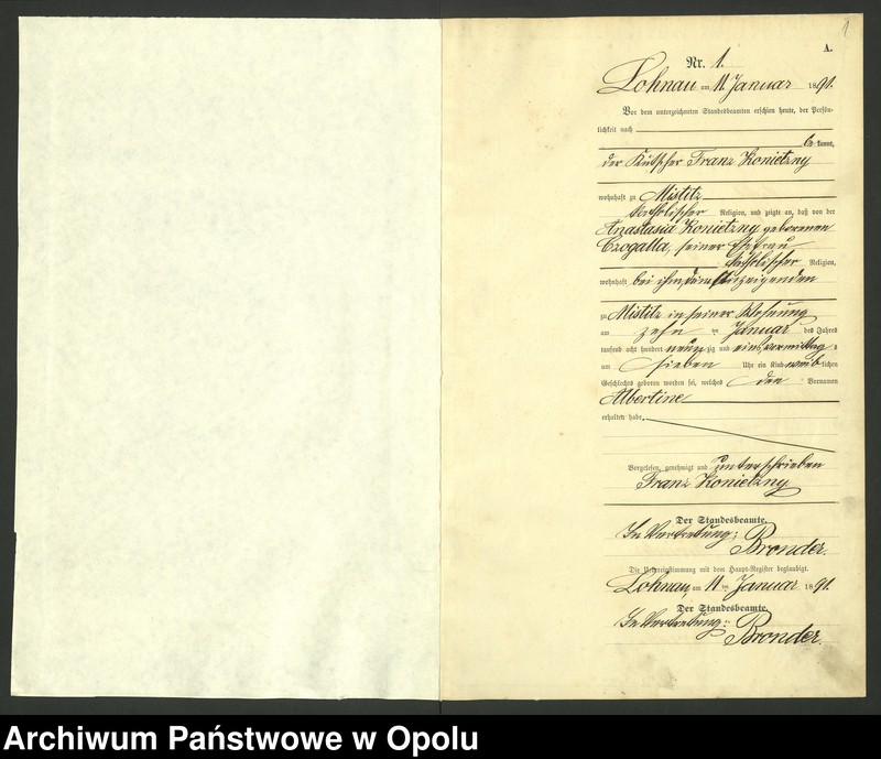 Obraz z jednostki "Urząd Stanu Cywilnego Łany Księga urodzeń rok 1891"