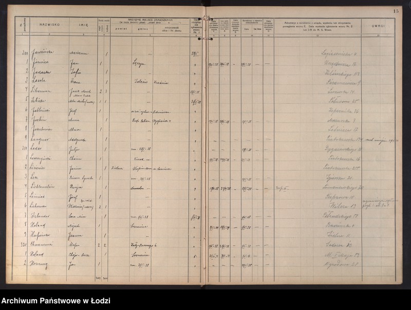 Obraz 18 z jednostki "Księga kontroli ruchu ludności (rejestr osób opuszczających gminę) Łódź, zespół III, lit. H, I, J, L, Ł"