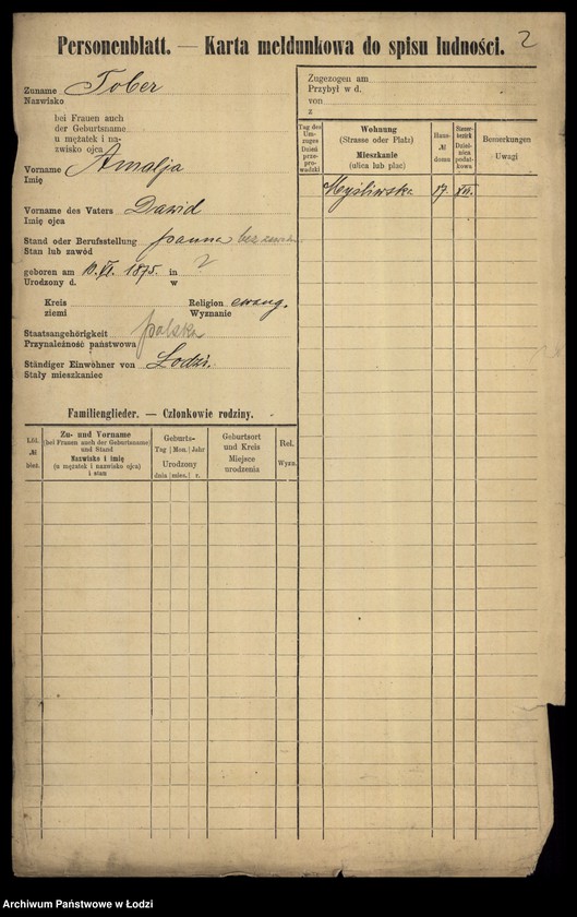 Obraz 4 z jednostki "[Spis ludności Łodzi] Tober - Tomański"