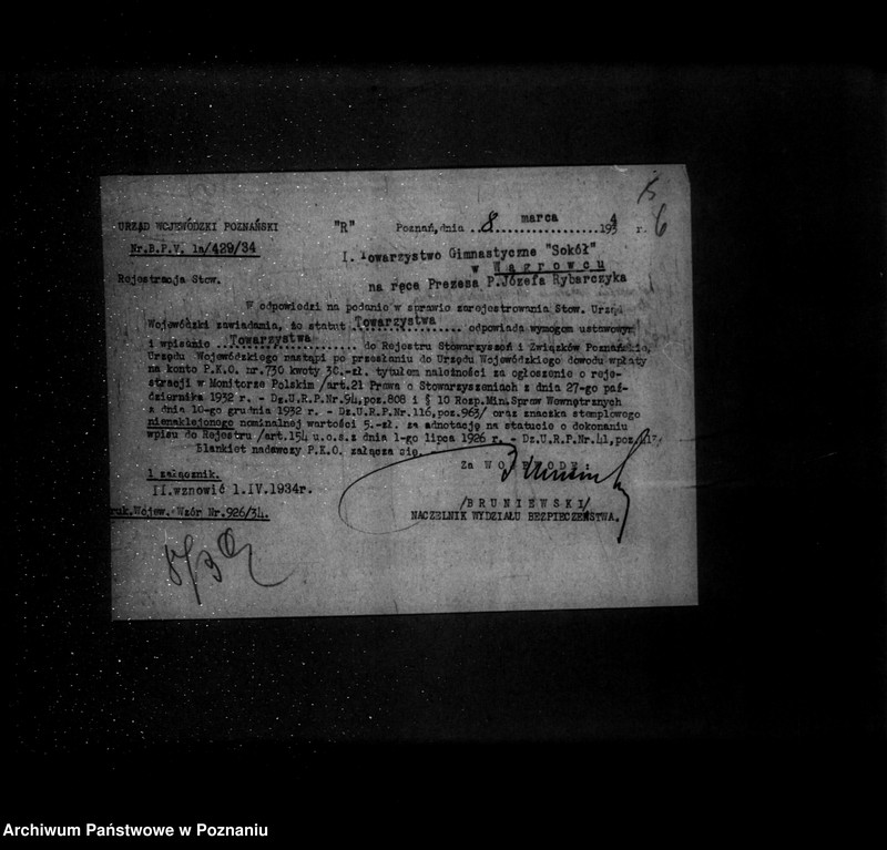 Obraz 10 z jednostki "/Towarzystwo Gimnastyczne Sokół w Wągrowcu - rejestracja/"