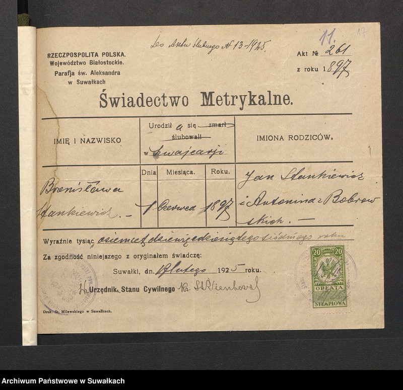 image.from.unit.number "Aneksa do Aktów zaślubionych par Puńskiej z roku 1925"