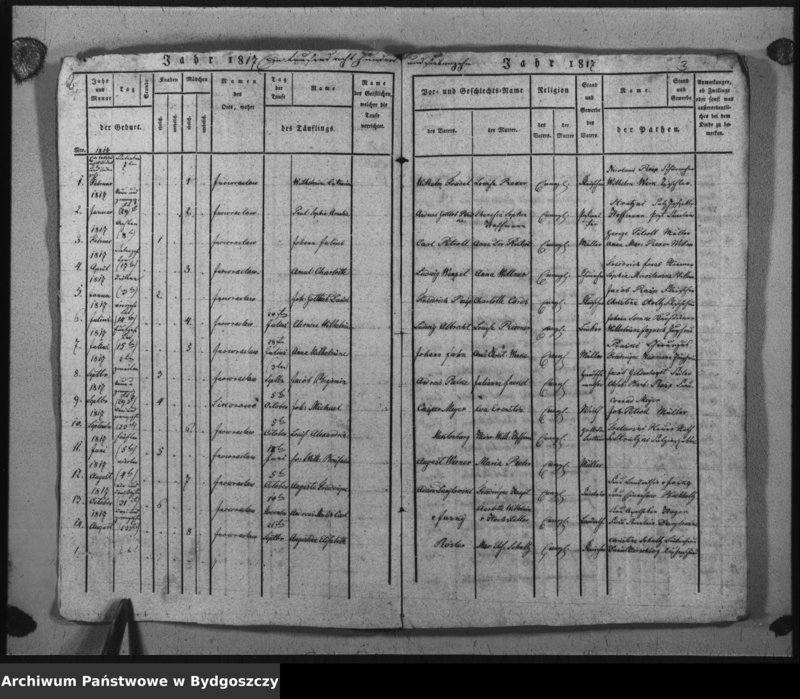 Obraz z jednostki "Verzeichniss der Geborenen aus der evangel. Stadt- und Landgemeinde von Inowrazlaw Jahr 1817 bis incl. 1824"