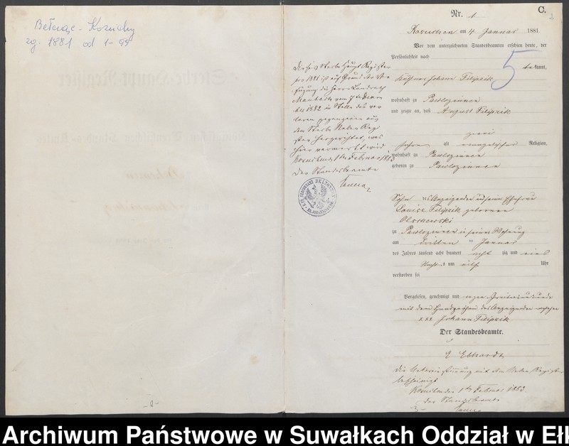 image.from.unit.number "Sterbe-Haupt-Register des Königlichen Preussischen Standes-Amtes Belzonzen Kreis Johannisburg"