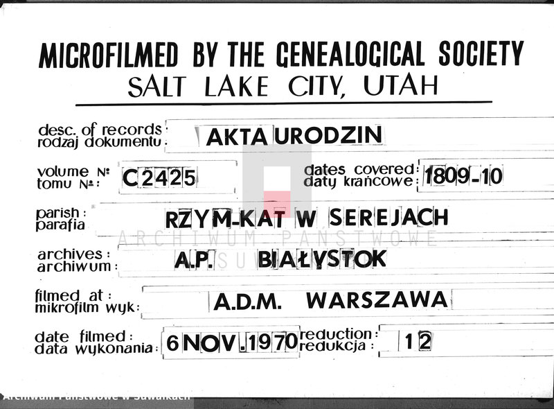 image.from.unit.number "Akta urodzonych gminy sereyskiey od 1-go maja 1809"