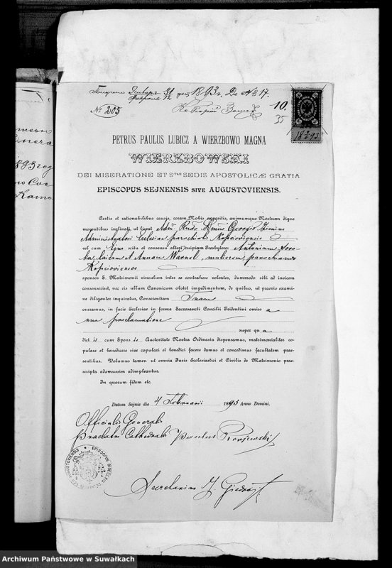 image.from.unit.number "Dokumenty k aktam brakosočetavšichsja Kopciovskago Rimsko-Katoličeskago Prichoda za 1893 god"