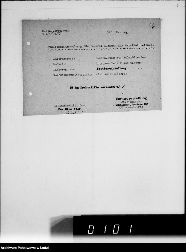 Obraz 20 z jednostki "Auslieferungsaufträge [na dostawę maszyn i artykułów metalowych do Getta]"
