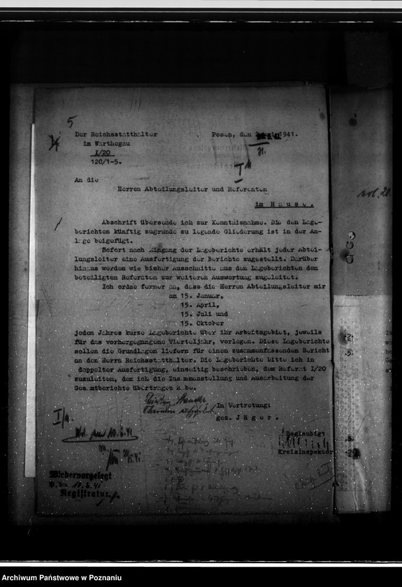 Obraz 9 z jednostki "Lageberichte - korespondencja i wytyczne w sprawie sporządzania sprawozdań z działalności landratów i wydziałów urzędu namiestnika"