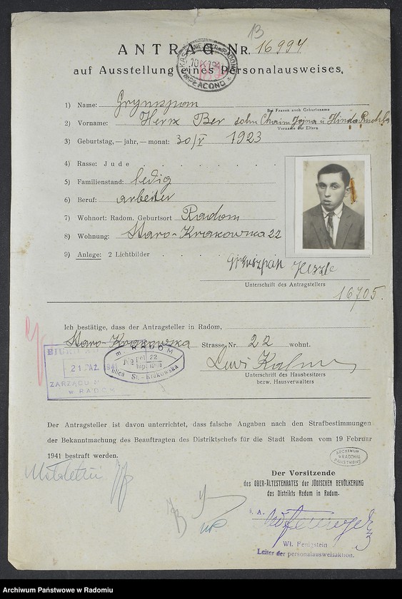 image.from.unit.number "[Wnioski o wydanie dowodów osobistych oraz nie odebrane dowody Grynszpan - Gutman Hercyk]"