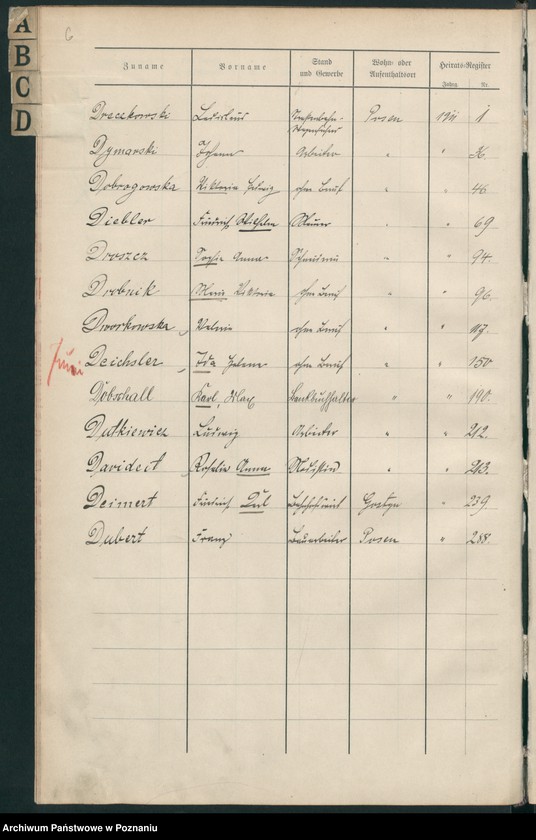 Obraz 7 z jednostki "Spis alfabetyczny małżeństw za 1911"