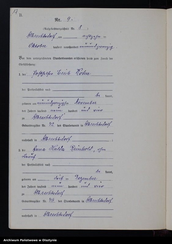 image.from.unit.number "Heiraths-Neben-Register Nr 1 - 9 [ Księga małżeństw - wtóropis ]"