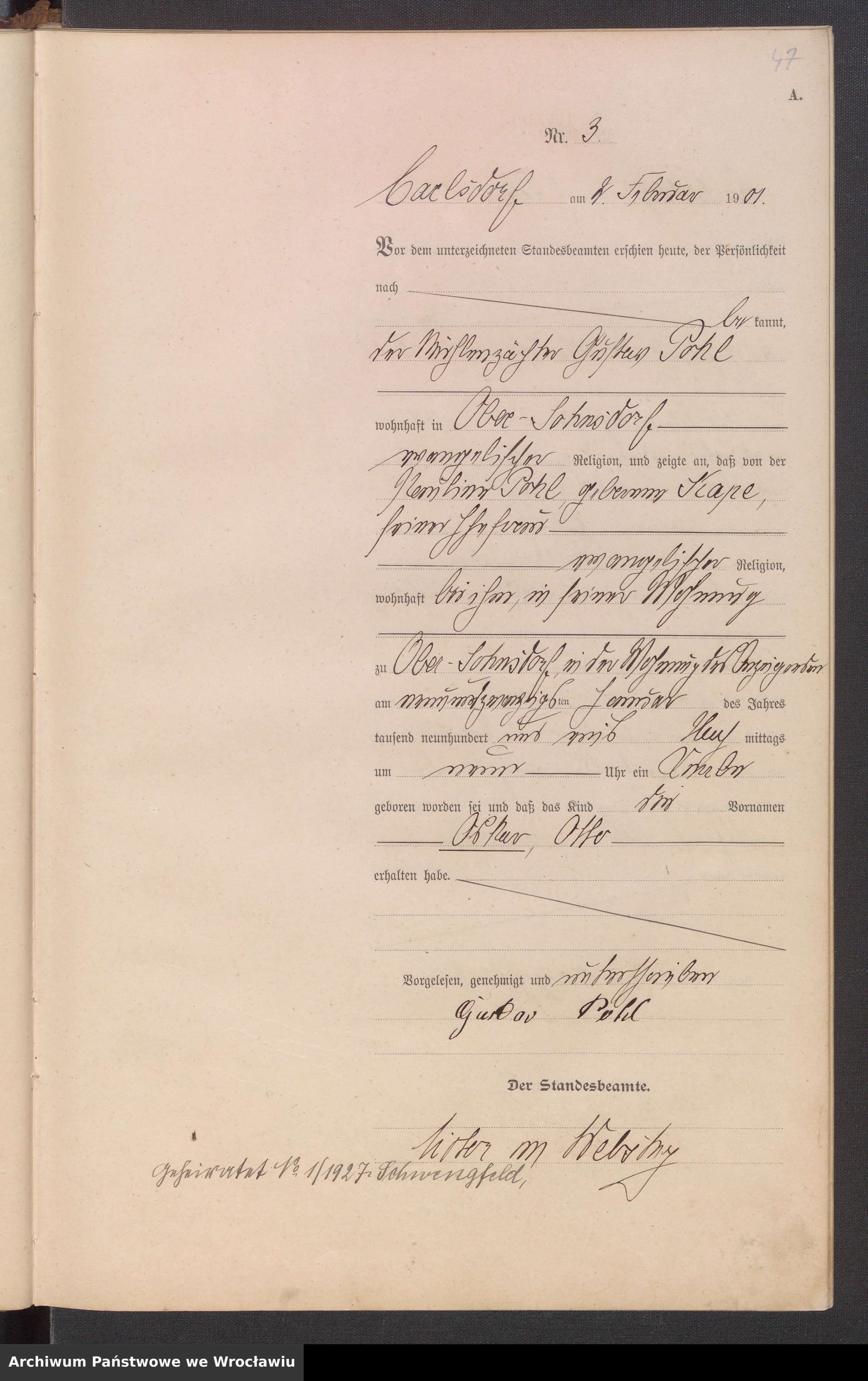 Skan z jednostki: Księga urodzeń Karolin (Karlsdorf) 1900-1902