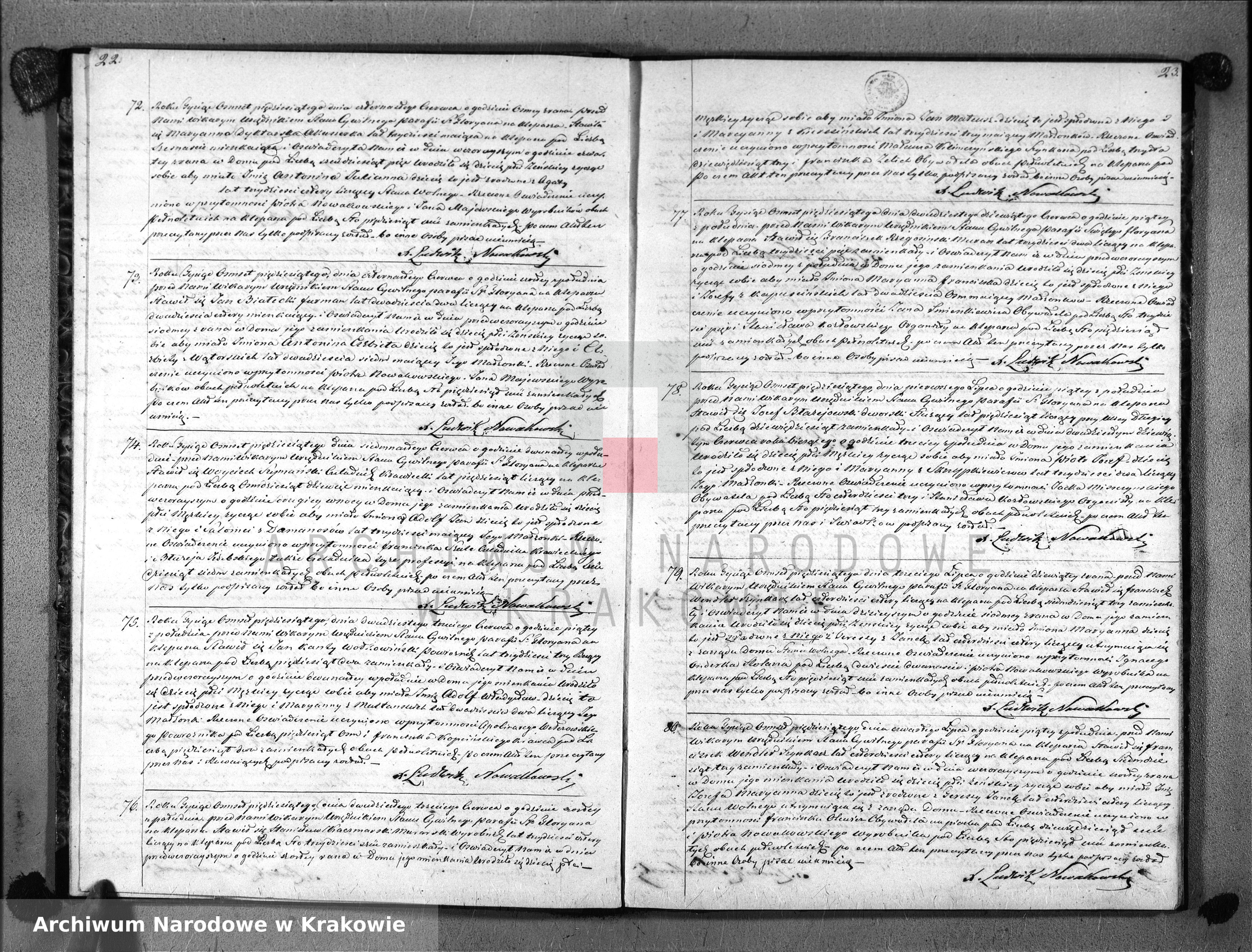 Skan z jednostki: Księga Aktów Urodzenia Uznania i Przysposobienia dla Parafii Sgo Floryana na Kleparzu na rok 1850
