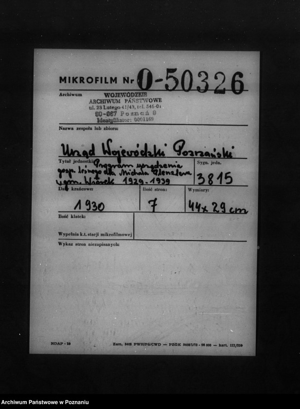 Obraz 2 z jednostki "Program urządzenia gospodarstwa leśnego dla Michała Plenzlera w gminie Wiórek powiat. poznański 1929-1939"