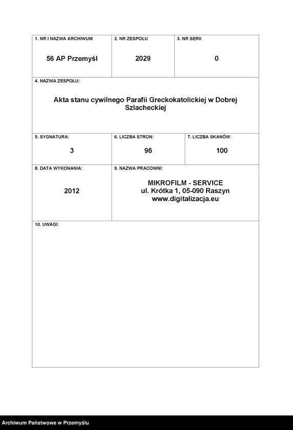 image.from.unit.number "Liber copulatorum ecclesiae Parochialis Dobrzaniensis Decanatus Bircensis Circuli Sanocensis"