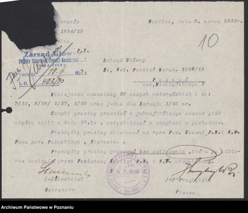 image.from.unit.number "Sprawy organizacyjno - personalne Związku Weteranów Powstań Narodowych [sprawozdania, protokoły, spisy członków, składki]"