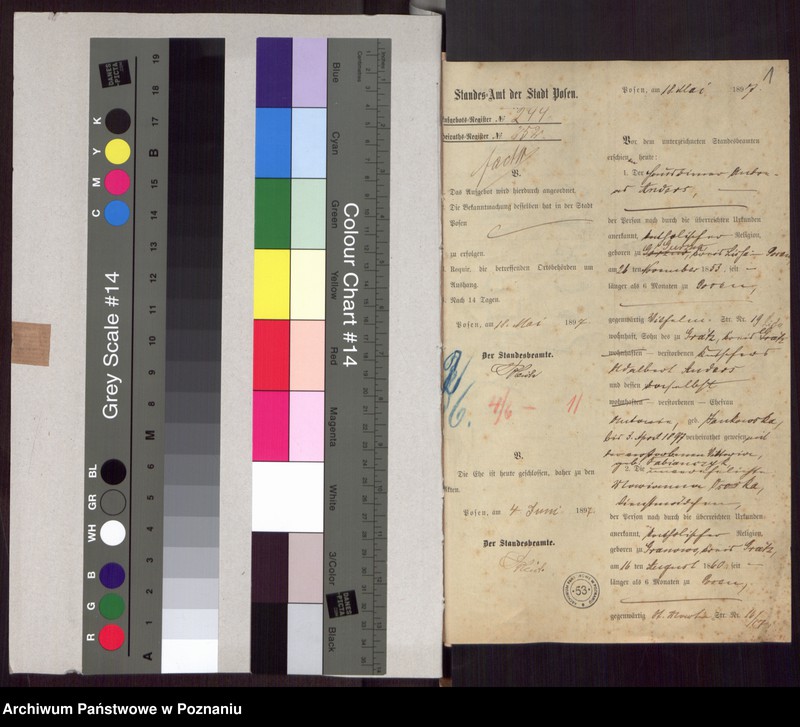 Obraz 3 z jednostki "Die von den Verlobten beigebrachten Urkunden zur Eheschliessung pro 1897"