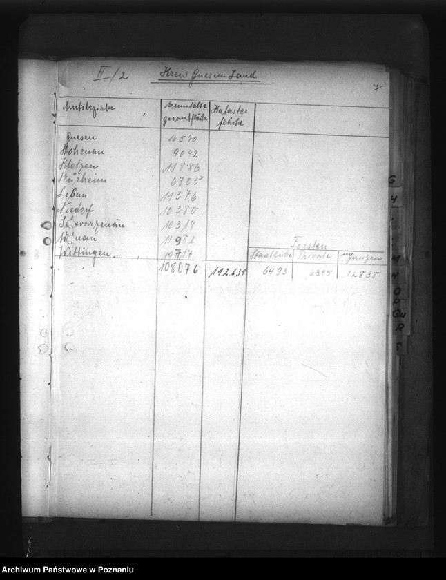 Obraz 11 z jednostki "Auszüge ausder Hauptübersicht des Bestandes der Liegenschaften (w poszczególnych powiatach Kraju Warty)"