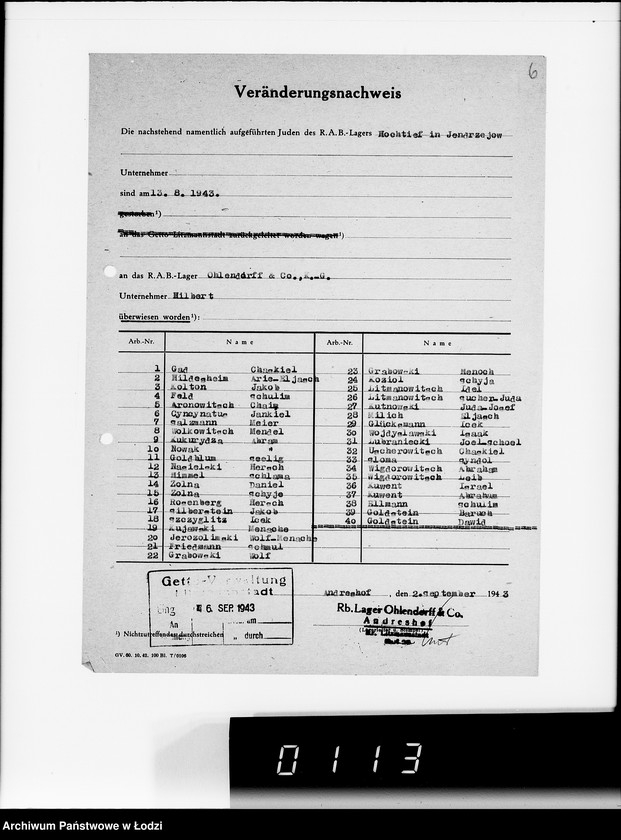Obraz 10 z jednostki "Sonderkonto 12300. Arbeitsamt Litzmannstadt Judenlager: Löwenstadt- (Amtskommissar Löwenstadt), Hulanki- (Krs.Litzmannstadt), Jendrzejów, Andrzejów, Ostrowo (Krs.L-stadt)."