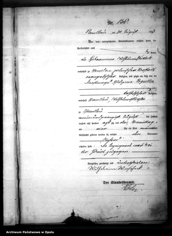 Obraz z jednostki "Geburts-Haupt-Register Standes-Amt Stadt Namslau u.[nd] die Gemeinden: Böhmwitz, Giesdorf und Lankau 1883  Band II"