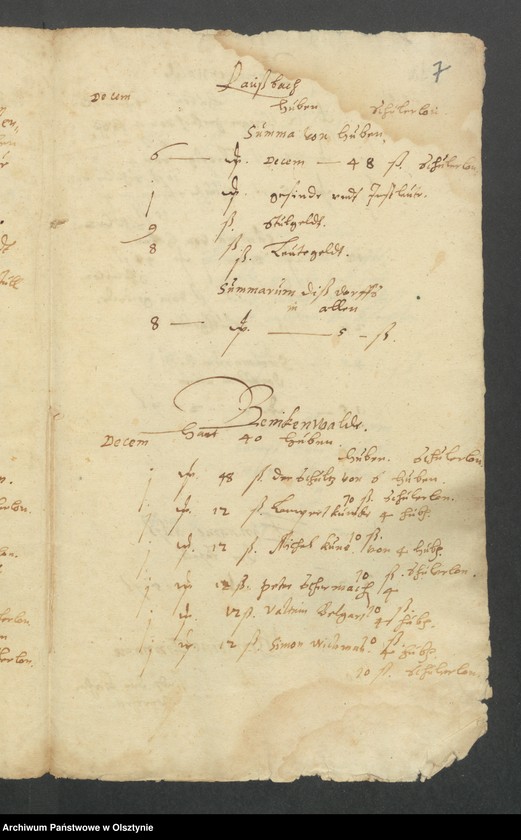 image.from.unit.number "Register uber Einname undt Ausgabe bei der Kirchen Hohenfurst von Martini des 1607 biß auff Martini 1608 Jahrs"