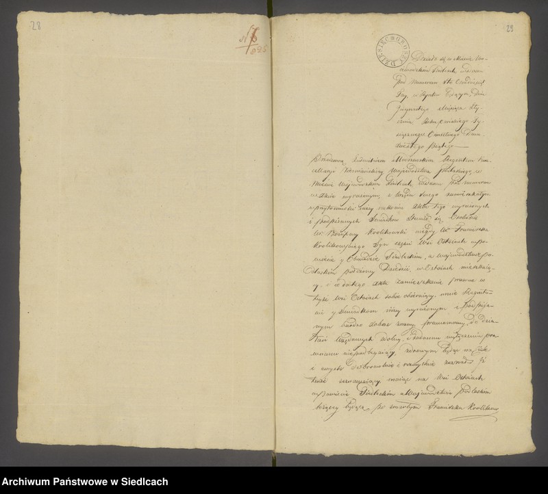Obraz 20 z jednostki "[Akta notarialne notariusza Modrzewskiego Ludwika rok 1825 od nr 1 do nr 239]"