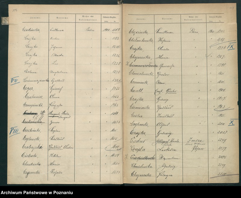 Obraz 12 z jednostki "Spis alfabetyczny urodzeń za 1908"