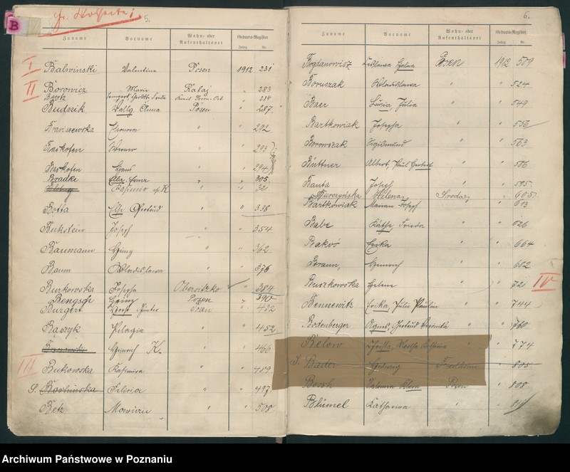 Obraz 6 z jednostki "Spis alfabetyczny urodzeń za 1912"