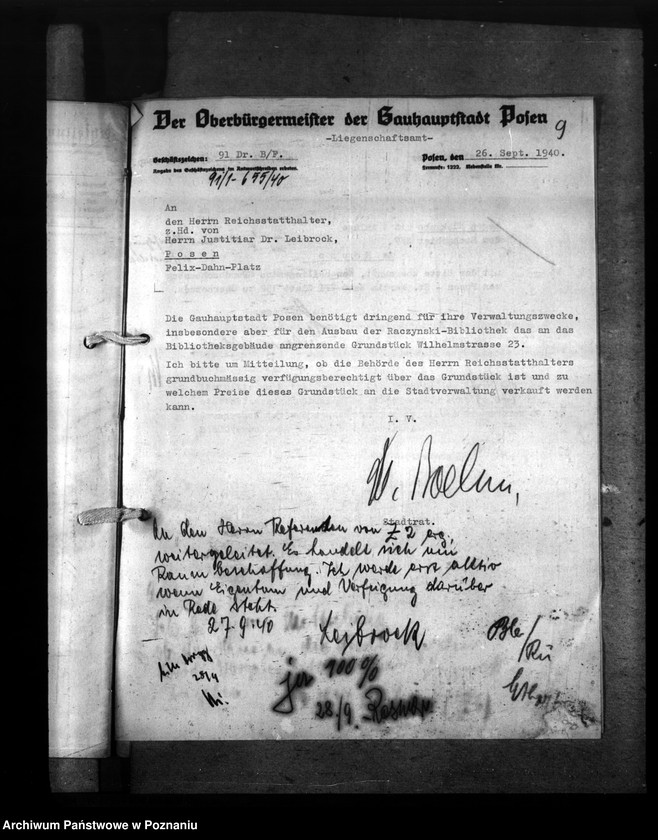 Obraz 13 z jednostki "Grundstück Wilhelmstr. 23 in Posen zum Ausbau der Raczyński Bibliothek"