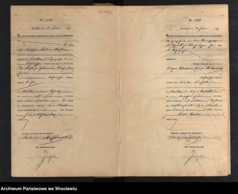 image.from.unit.number "Geburts-Haupt-Register Breslau I 1907 Band 5"