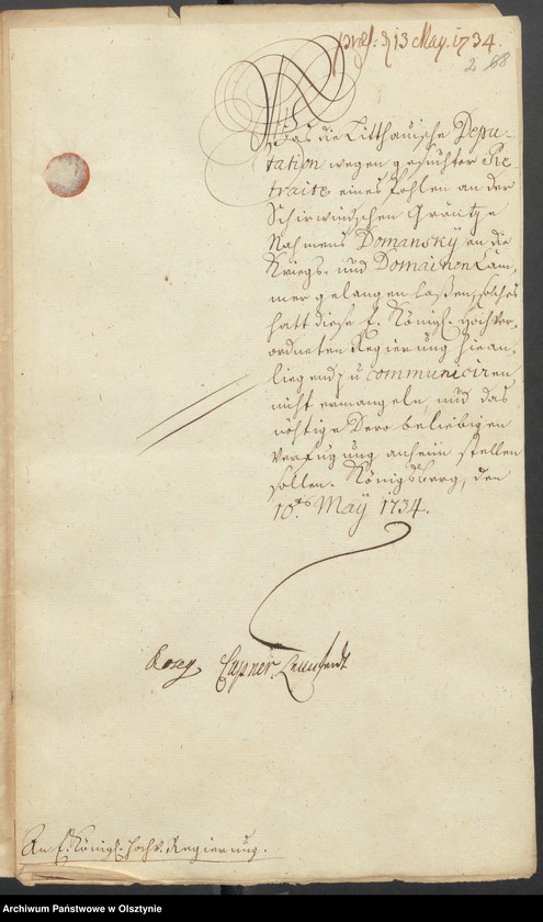 image.from.unit.number "In S. [Sachen] des Pohlen Stanislai Domansky wegen seiner Retraite in hiesige Lande"