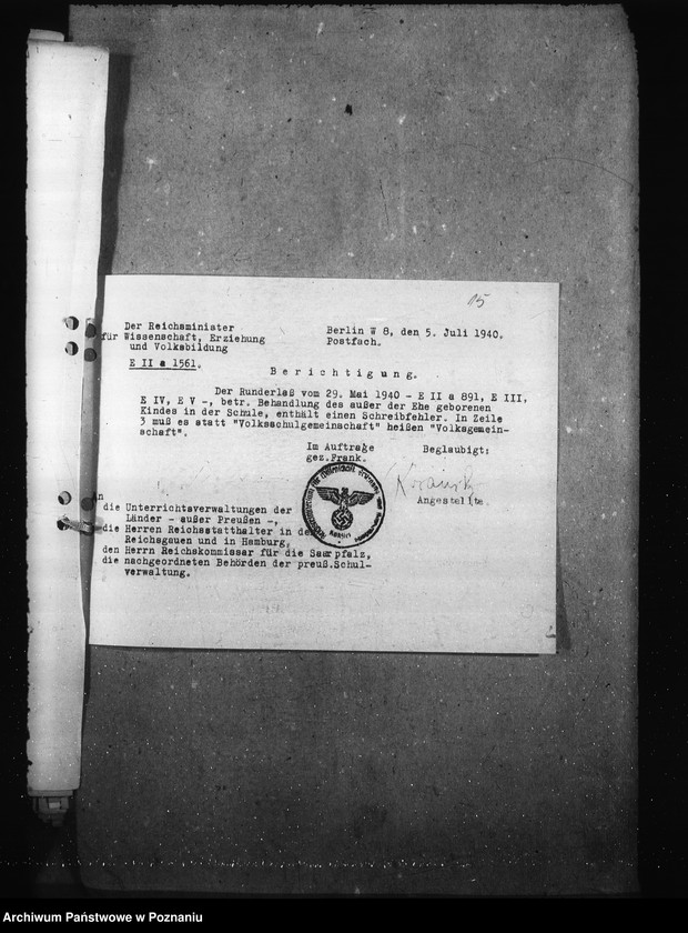 Obraz 19 z jednostki "Aufnahme der Schüler in die Oberschulen. Einsatz der Schüler in die Wehrmacht. Kinderlandverschicken. Auslese der Schülern."