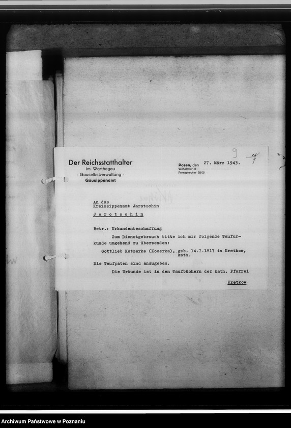 Obraz 13 z jednostki "[Korespondencja w sprawach organizacyjnych, sprawozdanie z działalności Kreissippenamt w Jarocine]"