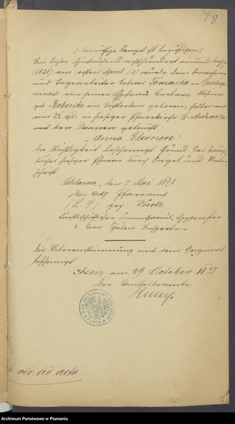 Obraz 10 z jednostki "Die von den Verlobten beigebrachten Urkunden zur Eheschliessung pro 1875"