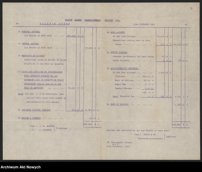 image.from.unit.number "Prince Albert (Estates) Limited (London). Sprawozdania i zestawienia, raporty i korespondencja"